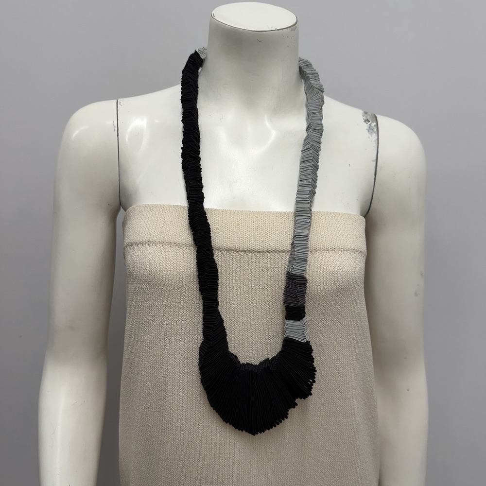 Maria Sol Marisco Textile Fabric Pleated Art Necklace Black & Gray ART TO WEAR